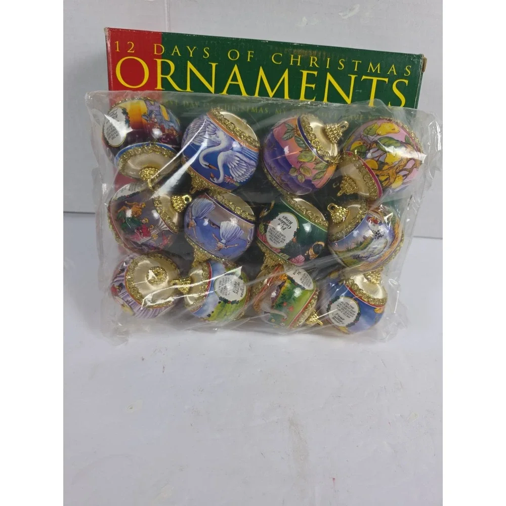 Vintage 12 Days of Christmas Multicolor Ball Ornaments New